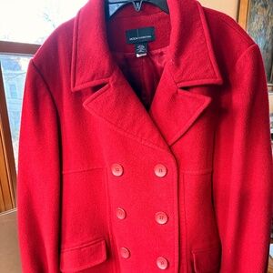 Moda International Women's Red Wool Double Breasted Pea Coat XL